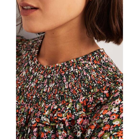 BODEN Smocked Ruffle Yoke Tiered Dress 3/4 Sleeve Ditsy Floral Cottagecore - Picture 5 of 11